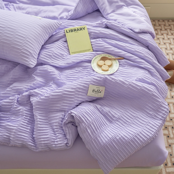 91家纺网 家纺一手货源 找家纺 畅销被业 2026新款泡泡纱水洗棉夏被四件套 被子被芯 泡泡纱-浅紫色