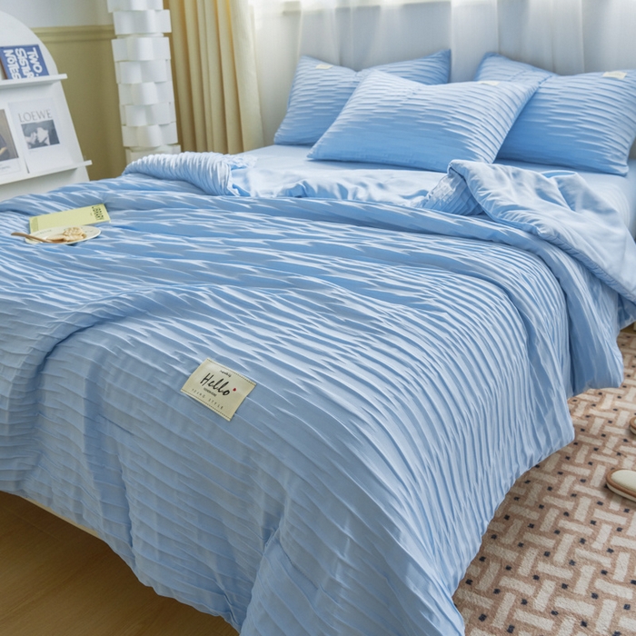91家纺网 家纺一手货源 找家纺 畅销被业 2026新款泡泡纱水洗棉夏被四件套 被子被芯 泡泡纱-天蓝色