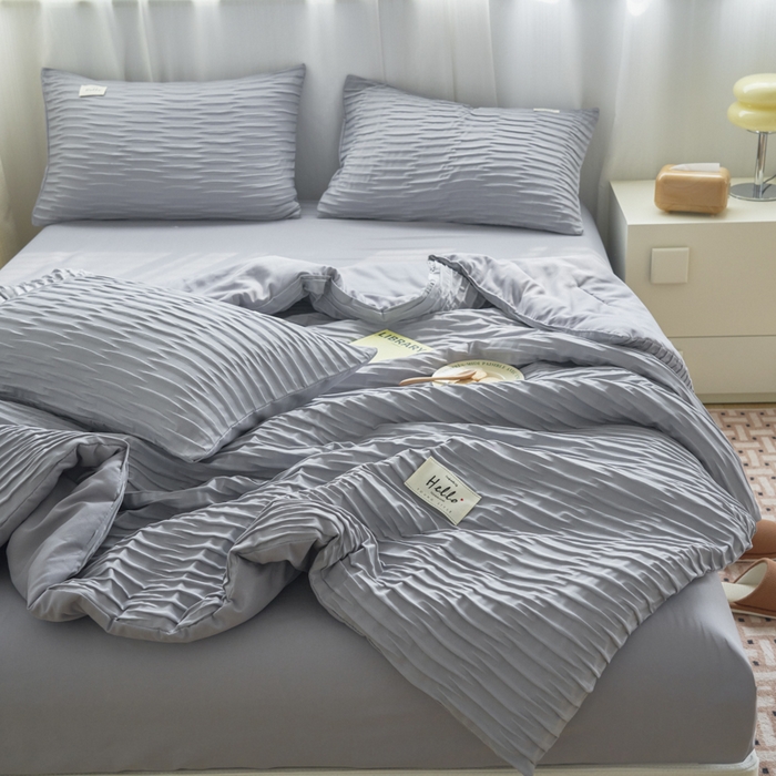 91家纺网 家纺一手货源 找家纺 畅销被业 2026新款泡泡纱水洗棉夏被四件套 被子被芯 泡泡纱-情调灰