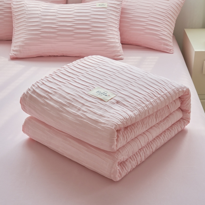 畅销被业 2026新款泡泡纱水洗棉夏被四件套 被子被芯 泡泡纱-浅粉色