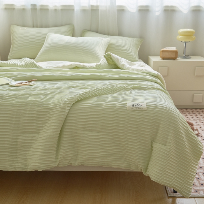 91家纺网 家纺一手货源 找家纺 畅销被业 2026新款泡泡纱水洗棉夏被四件套 被子被芯 泡泡纱-芥末绿