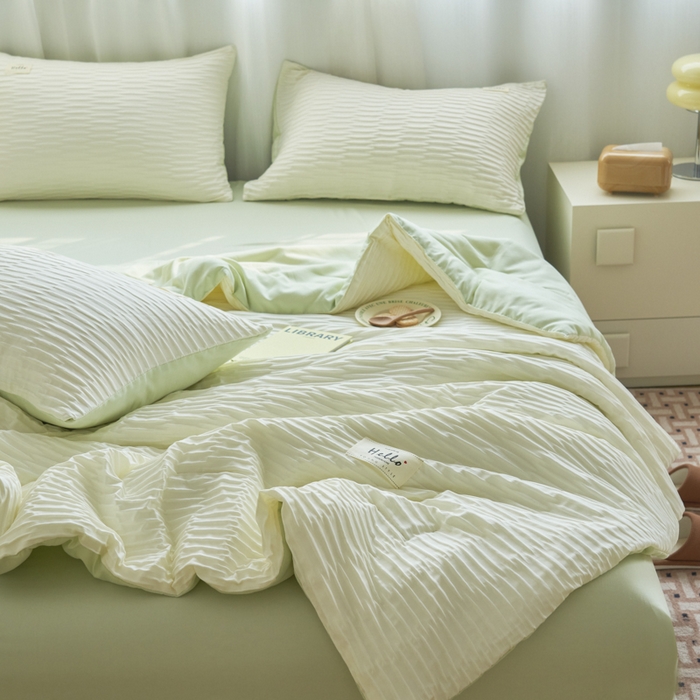 91家纺网 家纺一手货源 找家纺 畅销被业 2026新款泡泡纱水洗棉夏被四件套 被子被芯 泡泡纱-米白