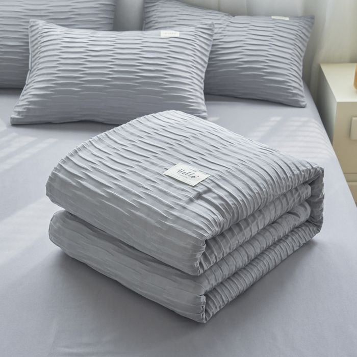 畅销被业 2026新款泡泡纱水洗棉夏被四件套 被子被芯 泡泡纱-情调灰