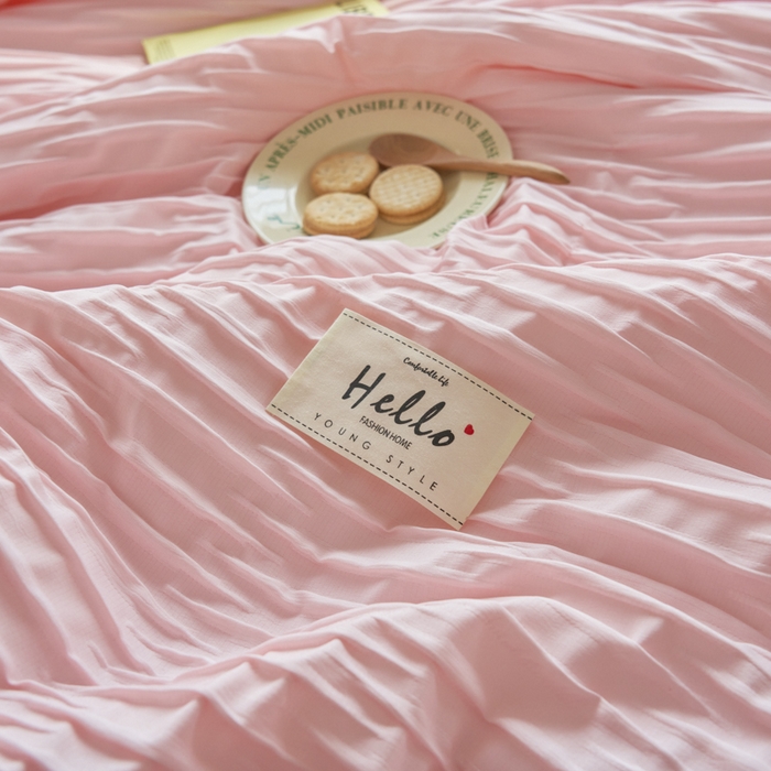 91家纺网 家纺一手货源 找家纺 畅销被业 2026新款泡泡纱水洗棉夏被四件套 被子被芯 泡泡纱-浅粉色