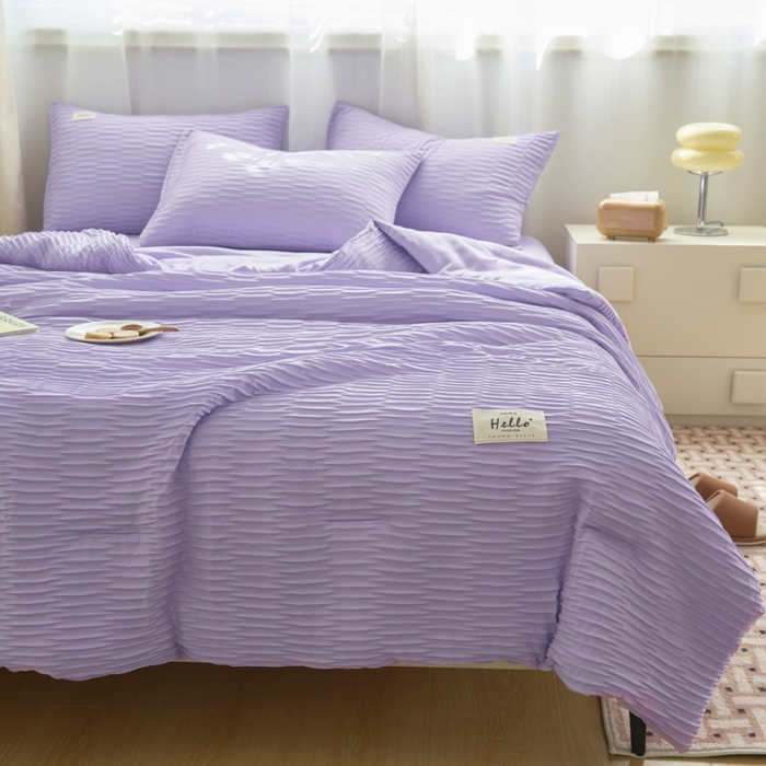 91家纺网 家纺一手货源 找家纺 畅销被业 2026新款泡泡纱水洗棉夏被四件套 被子被芯 泡泡纱-浅紫色