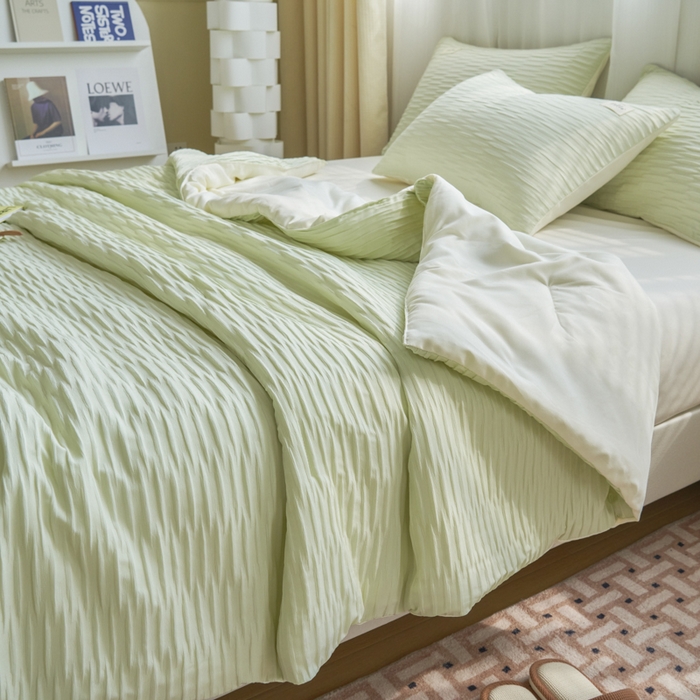 91家纺网 家纺一手货源 找家纺 畅销被业 2026新款泡泡纱水洗棉夏被四件套 被子被芯 泡泡纱-芥末绿