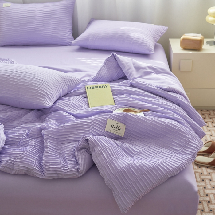 91家纺网 家纺一手货源 找家纺 畅销被业 2026新款泡泡纱水洗棉夏被四件套 被子被芯 泡泡纱-浅紫色