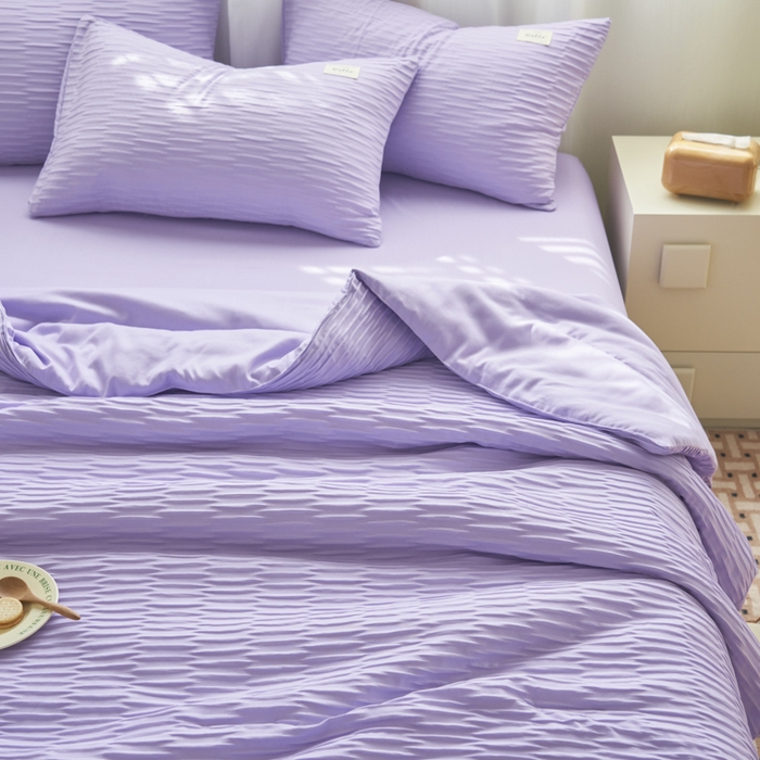 91家纺网 家纺一手货源 找家纺 畅销被业 2026新款泡泡纱水洗棉夏被四件套 被子被芯 泡泡纱-浅紫色