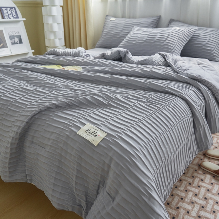 91家纺网 家纺一手货源 找家纺 畅销被业 2026新款泡泡纱水洗棉夏被四件套 被子被芯 泡泡纱-情调灰