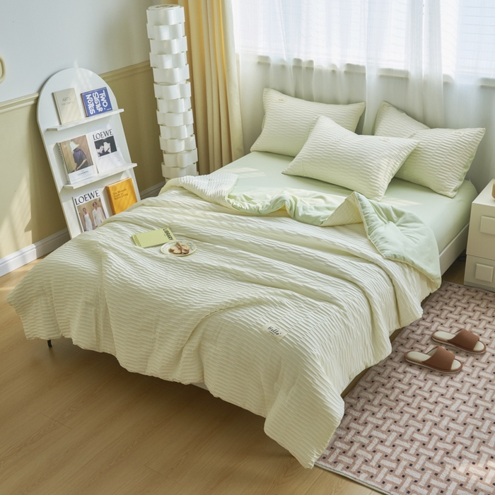 91家纺网 家纺一手货源 找家纺 畅销被业 2026新款泡泡纱水洗棉夏被四件套 被子被芯 泡泡纱-米白