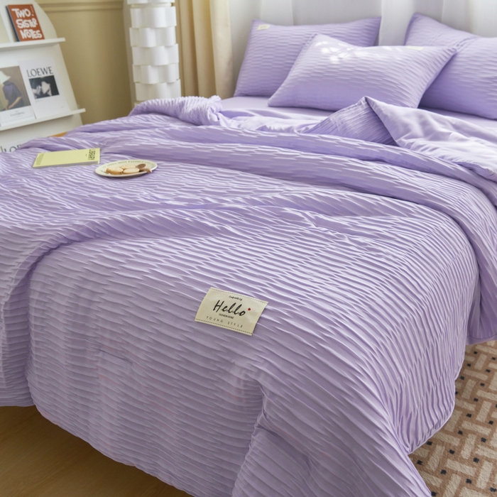 91家纺网 家纺一手货源 找家纺 畅销被业 2026新款泡泡纱水洗棉夏被四件套 被子被芯 泡泡纱-浅紫色