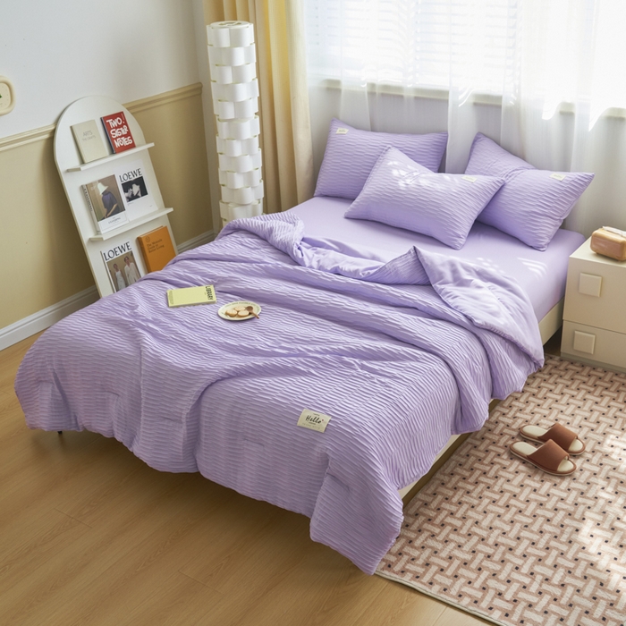 91家纺网 家纺一手货源 找家纺 畅销被业 2026新款泡泡纱水洗棉夏被四件套 被子被芯 泡泡纱-浅紫色