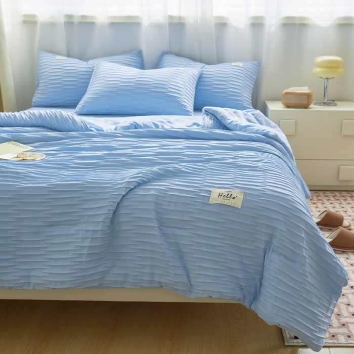 91家纺网 家纺一手货源 找家纺 畅销被业 2026新款泡泡纱水洗棉夏被四件套 被子被芯 泡泡纱-天蓝色