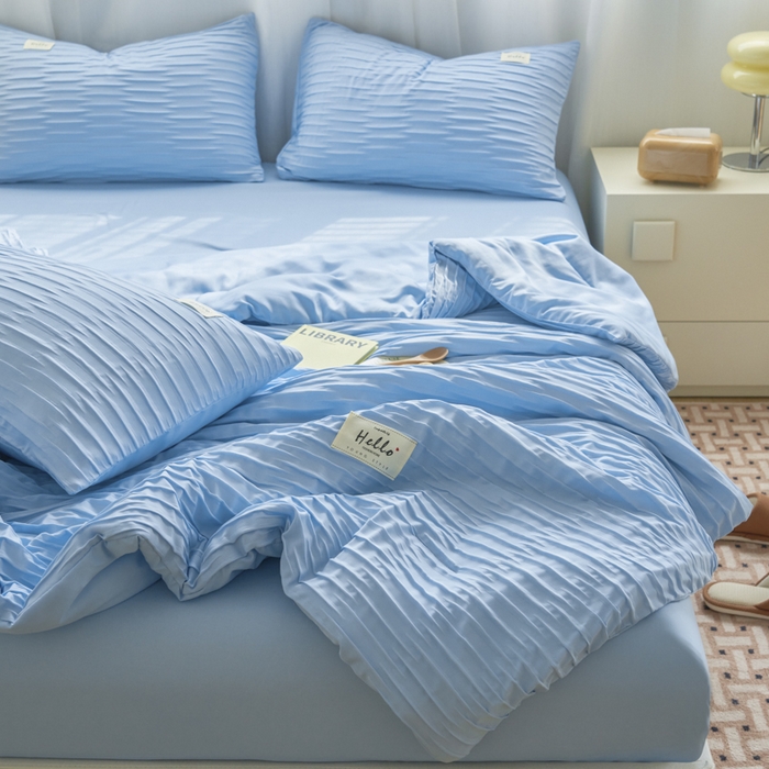 91家纺网 家纺一手货源 找家纺 畅销被业 2026新款泡泡纱水洗棉夏被四件套 被子被芯 泡泡纱-天蓝色