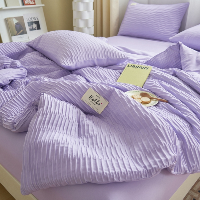 91家纺网 家纺一手货源 找家纺 畅销被业 2026新款泡泡纱水洗棉夏被四件套 被子被芯 泡泡纱-浅紫色