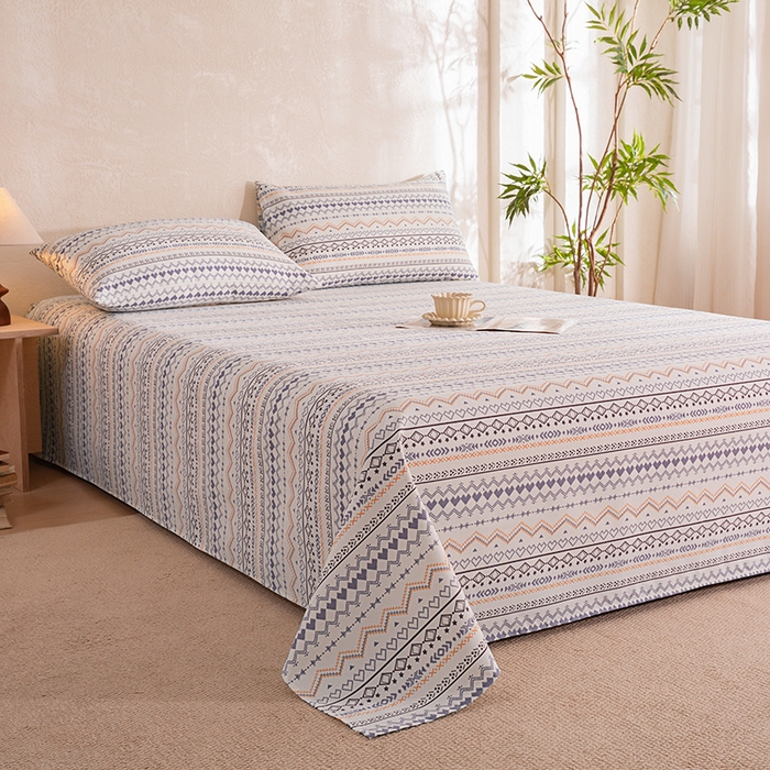 91家纺网 家纺一手货源 找家纺 博弈家纺   2026新款亲肤舒适原棉老粗布床单凉席三件套系列 布洛尼-蓝