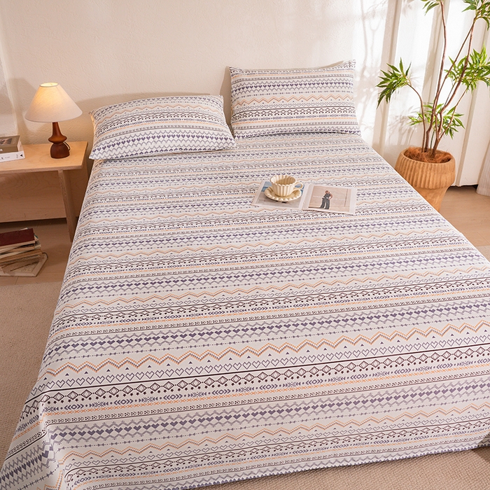 91家纺网 家纺一手货源 找家纺 博弈家纺   2026新款亲肤舒适原棉老粗布床单凉席三件套系列 布洛尼-蓝