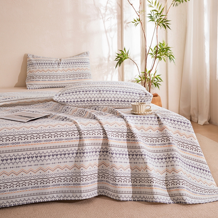 91家纺网 家纺一手货源 找家纺 博弈家纺   2026新款亲肤舒适原棉老粗布床单凉席三件套系列 布洛尼-蓝