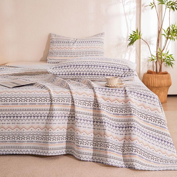 91家纺网 家纺一手货源 找家纺 博弈家纺   2026新款亲肤舒适原棉老粗布床单凉席三件套系列 布洛尼-蓝