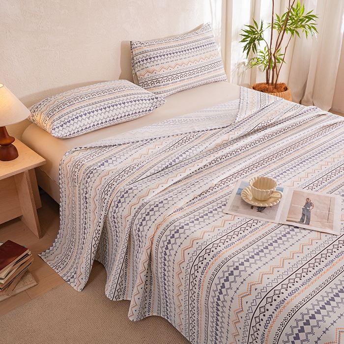 91家纺网 家纺一手货源 找家纺 博弈家纺   2026新款亲肤舒适原棉老粗布床单凉席三件套系列 布洛尼-蓝