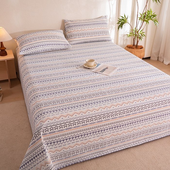 91家纺网 家纺一手货源 找家纺 博弈家纺   2026新款亲肤舒适原棉老粗布床单凉席三件套系列 布洛尼-蓝