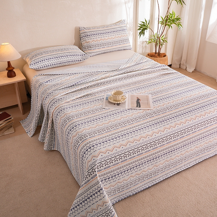 91家纺网 家纺一手货源 找家纺 博弈家纺   2026新款亲肤舒适原棉老粗布床单凉席三件套系列 布洛尼-蓝