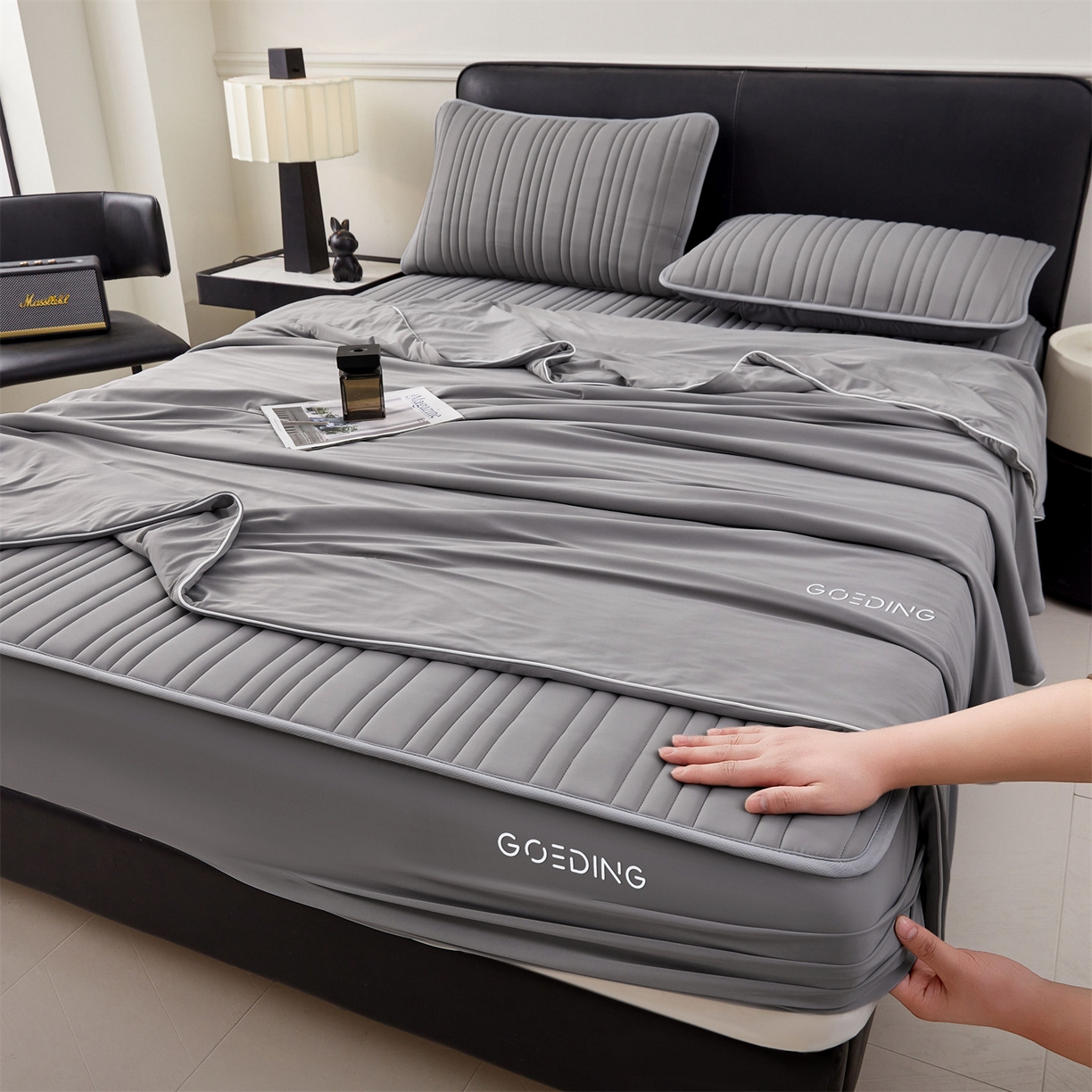 雯豆家纺 2026春夏新款氨纶凉感丝床笠夏被四件套0.28凉感值空调被子被芯 知夏-深灰