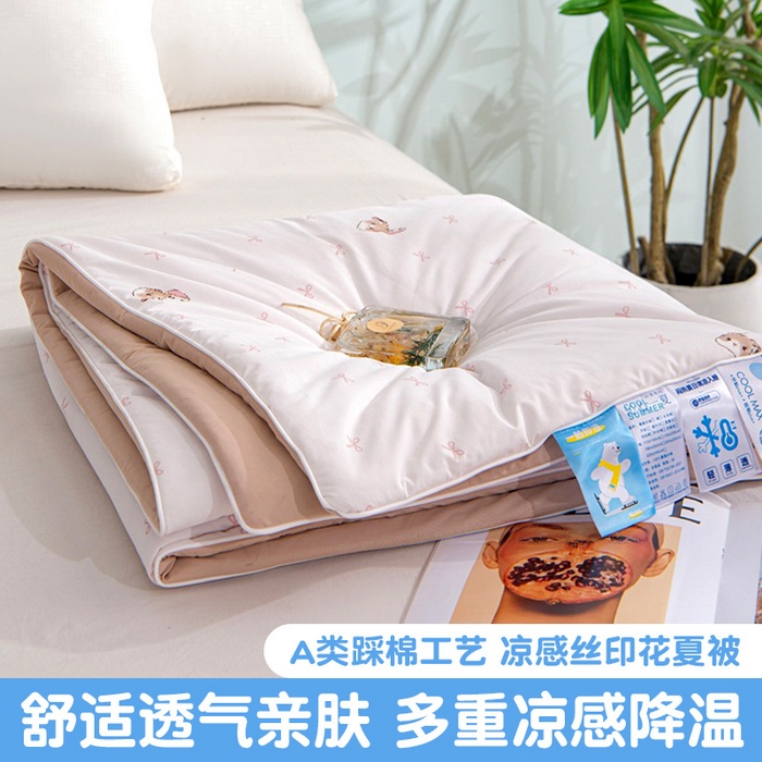 苏羿家纺 2026春夏新款A类踩棉工艺凉感丝印花夏被夏凉被空调被 可可小姐