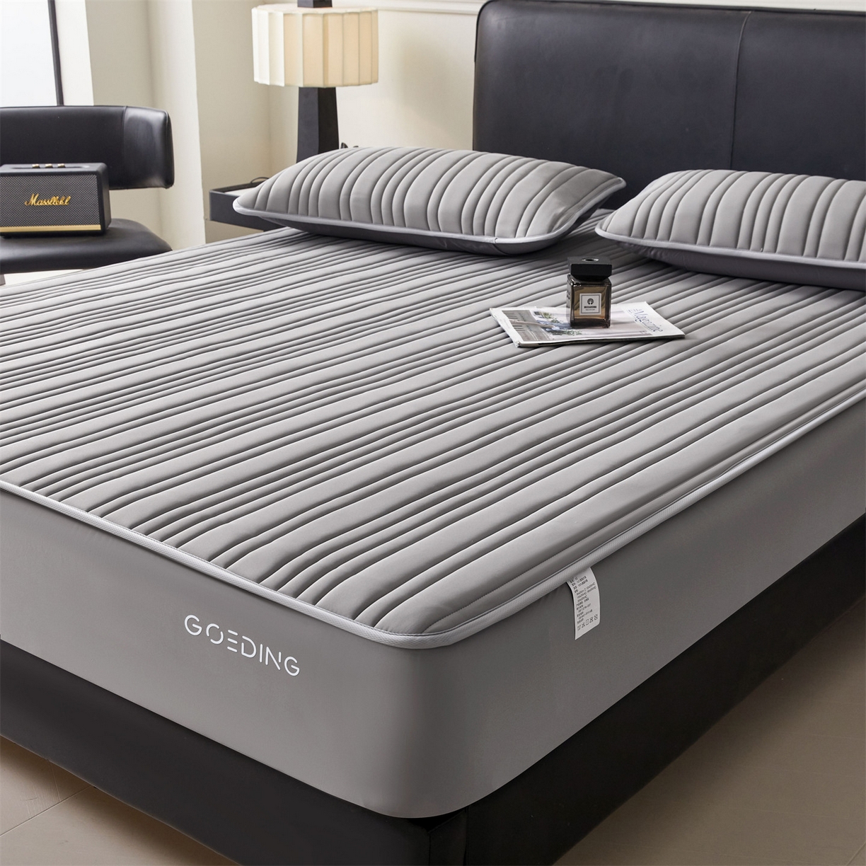 91家纺网 家纺一手货源 找家纺 雯豆家纺 2026春夏新款氨纶凉感丝床笠夏被四件套0.28凉感值空调被子被芯 知夏-深灰