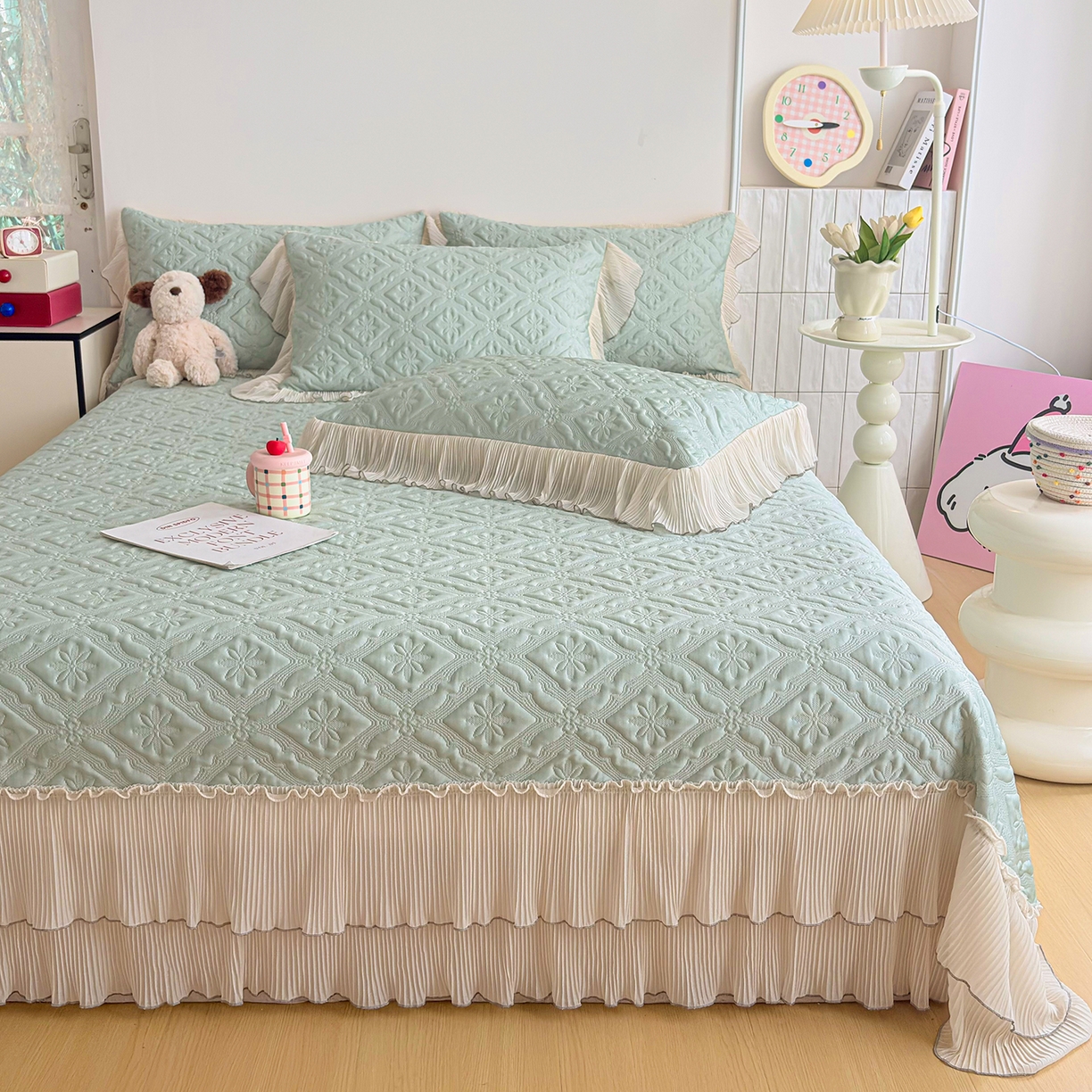 91家纺网 家纺一手货源 找家纺 （总）暖芯家纺 2026新款PE乙纶高克重凉感丝网纱床裙凉席席子三件套