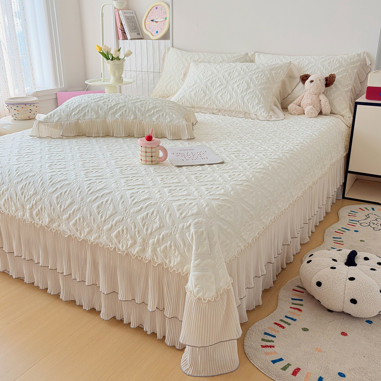 91家纺网 家纺一手货源 找家纺 （总）暖芯家纺 2026新款PE乙纶高克重凉感丝网纱床裙凉席席子三件套