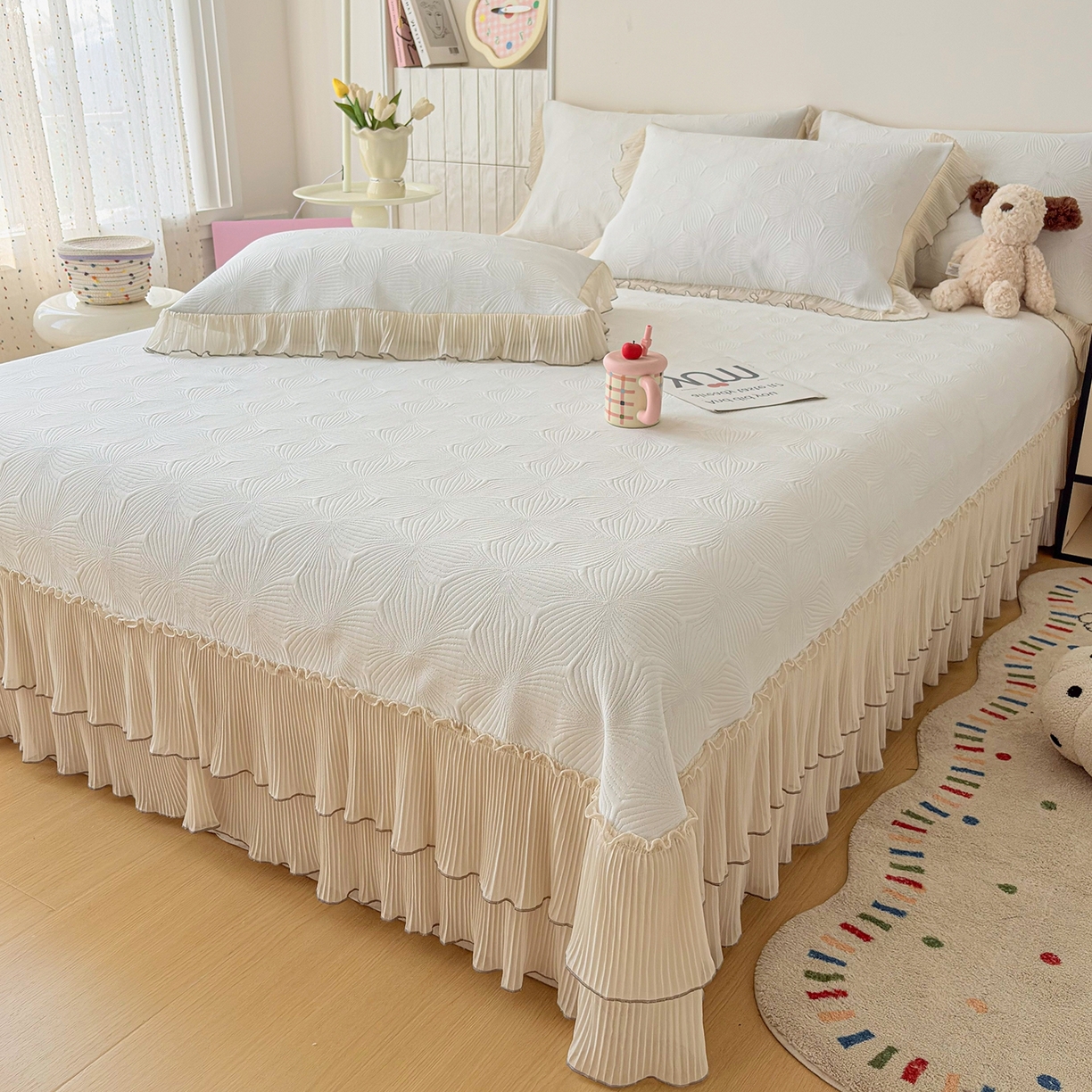 91家纺网 家纺一手货源 找家纺 （总）暖芯家纺 2026新款PE乙纶高克重凉感丝网纱床裙凉席席子三件套