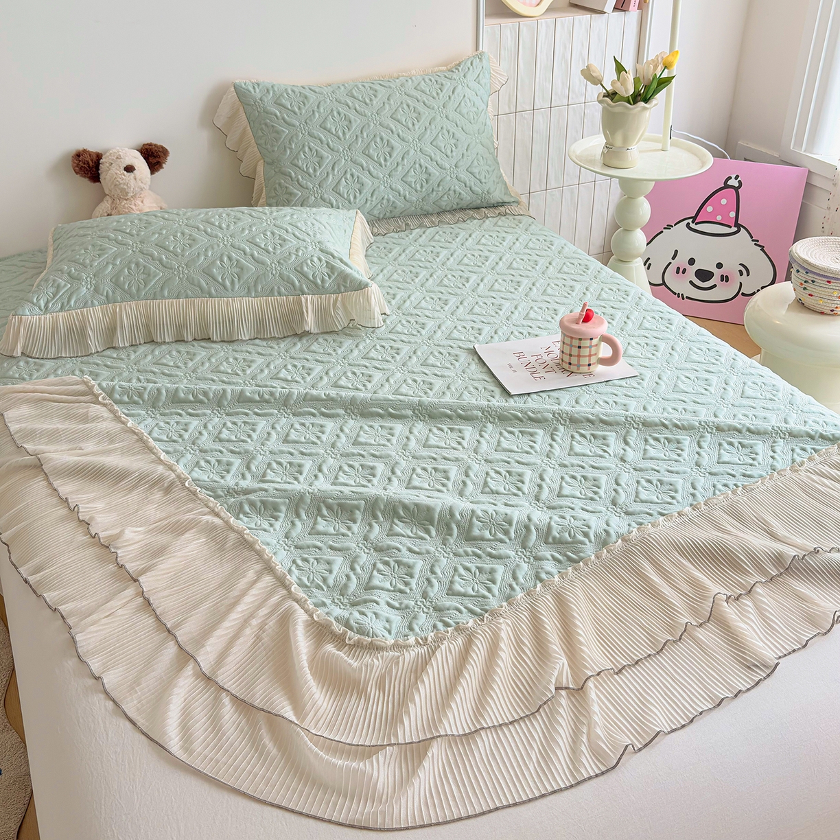 91家纺网 家纺一手货源 找家纺 （总）暖芯家纺 2026新款PE乙纶高克重凉感丝网纱床裙凉席席子三件套