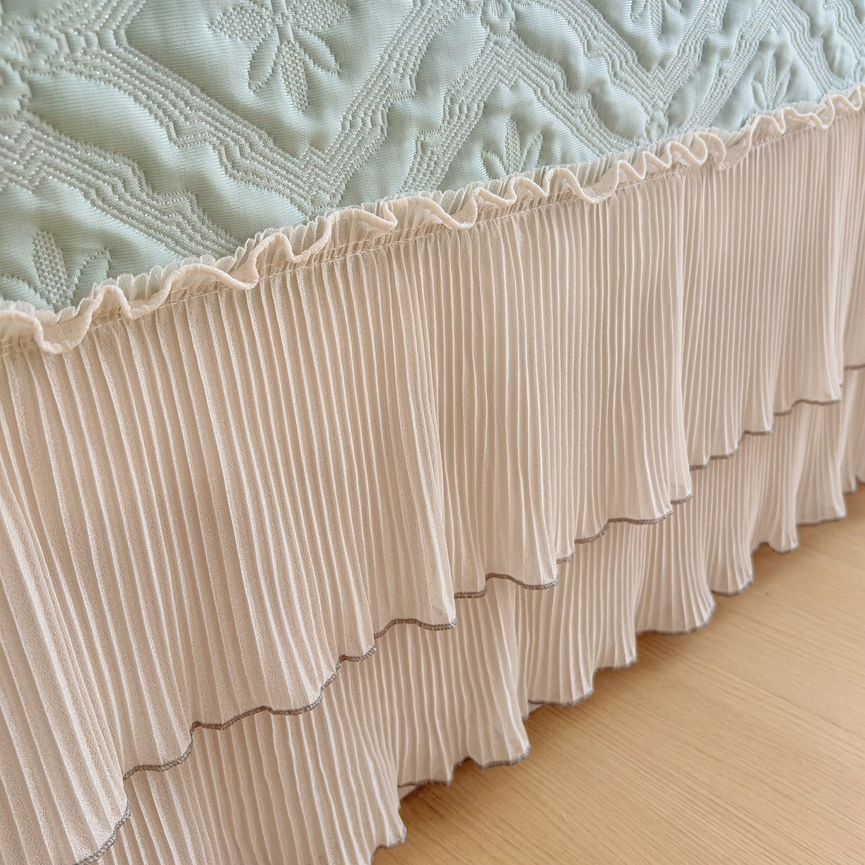 91家纺网 家纺一手货源 找家纺 （总）暖芯家纺 2026新款PE乙纶高克重凉感丝网纱床裙凉席席子三件套