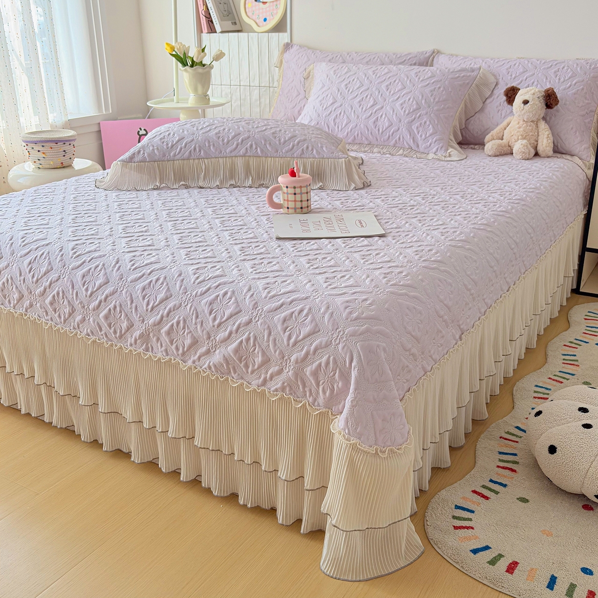 暖芯家纺 2026新款PE乙纶高克重凉感丝网纱床裙凉席席子三件套 洛芙漫-香芋紫