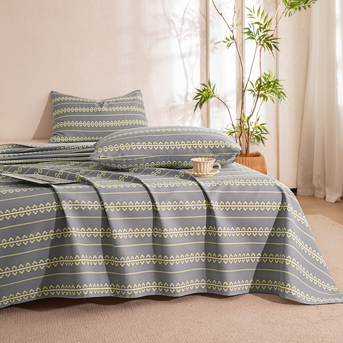 91家纺网 家纺一手货源 找家纺 博弈家纺   2026新款亲肤舒适原棉老粗布床单凉席三件套系列 梵迪亚