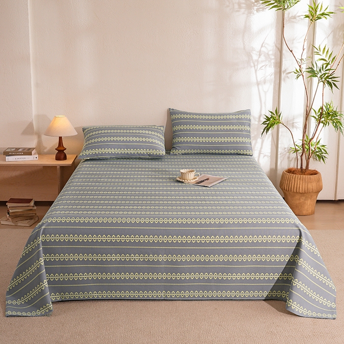 91家纺网 家纺一手货源 找家纺 博弈家纺   2026新款亲肤舒适原棉老粗布床单凉席三件套系列 梵迪亚