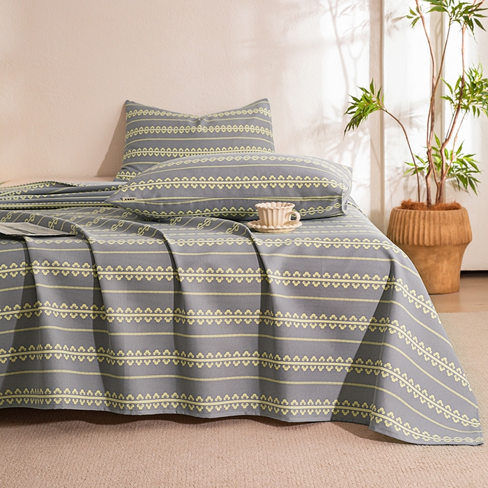 91家纺网 家纺一手货源 找家纺 博弈家纺   2026新款亲肤舒适原棉老粗布床单凉席三件套系列 梵迪亚