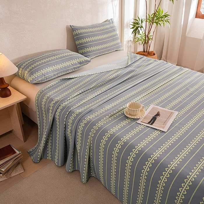 91家纺网 家纺一手货源 找家纺 博弈家纺   2026新款亲肤舒适原棉老粗布床单凉席三件套系列 梵迪亚