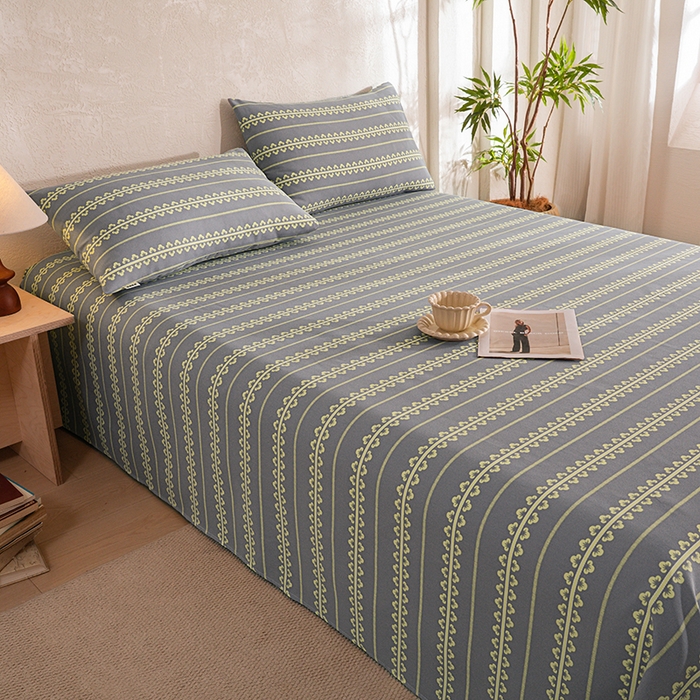 91家纺网 家纺一手货源 找家纺 博弈家纺   2026新款亲肤舒适原棉老粗布床单凉席三件套系列 梵迪亚