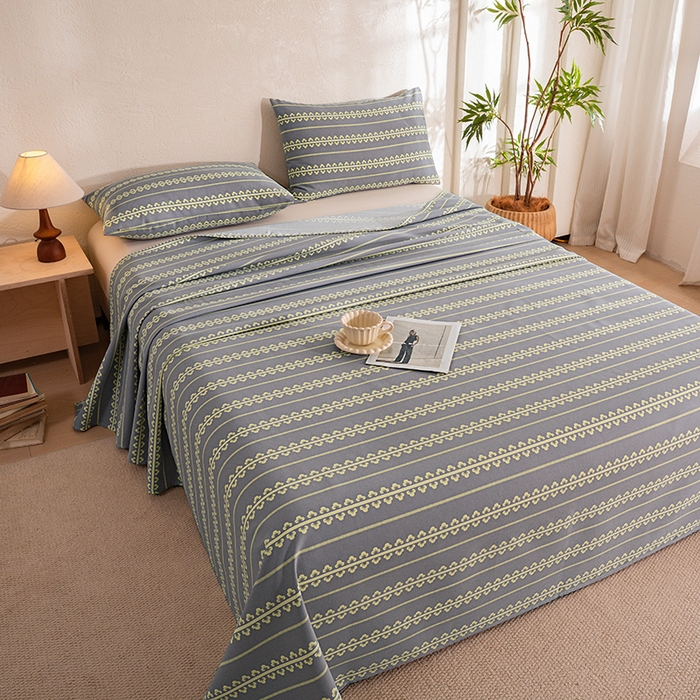 91家纺网 家纺一手货源 找家纺 博弈家纺   2026新款亲肤舒适原棉老粗布床单凉席三件套系列 梵迪亚