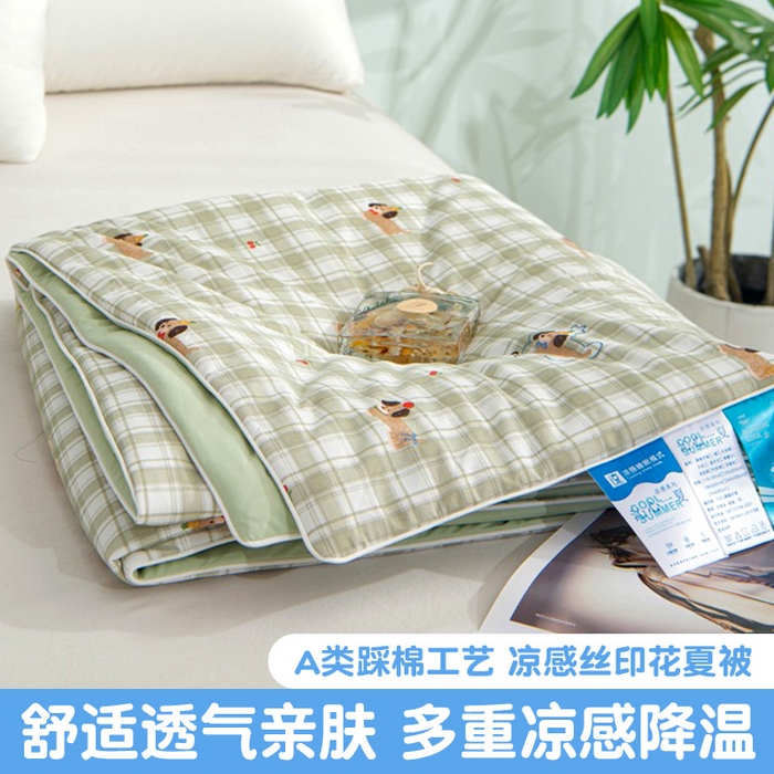 苏羿家纺 2026春夏新款A类踩棉工艺凉感丝印花夏被夏凉被空调被 腊肠狗
