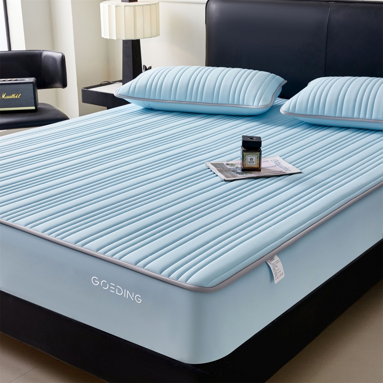 91家纺网 家纺一手货源 找家纺 雯豆家纺 2026春夏新款氨纶凉感丝床笠夏被四件套0.28凉感值空调被子被芯 知夏-水蓝