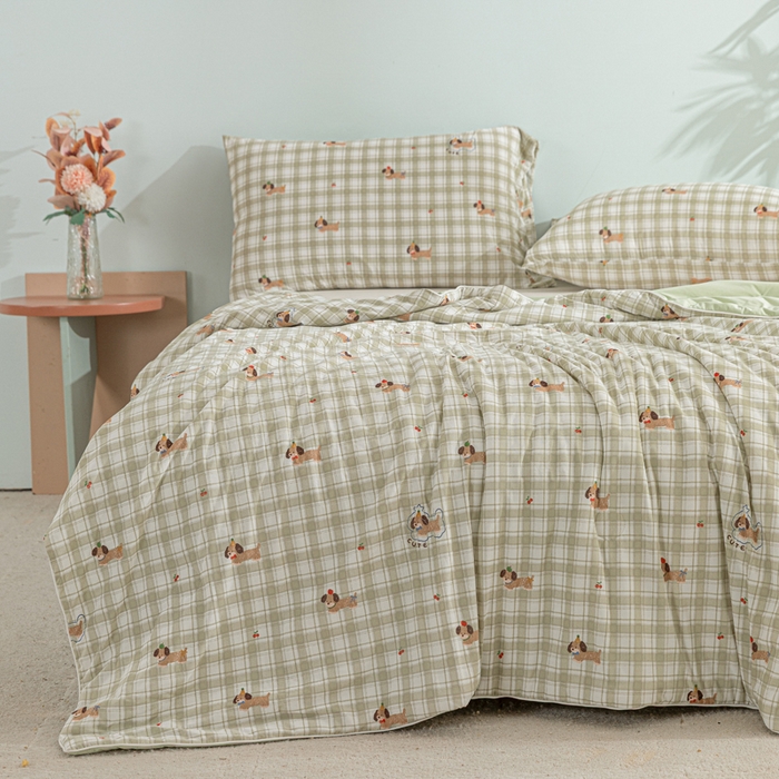 91家纺网 家纺一手货源 找家纺 苏羿家纺 2026春夏新款A类踩棉工艺凉感丝印花夏被夏凉被空调被 腊肠狗