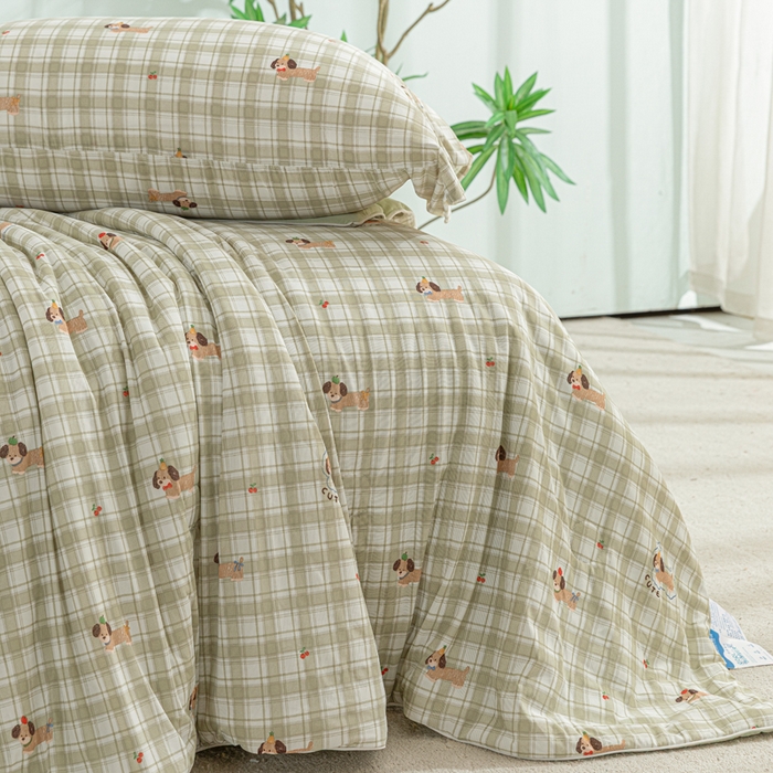 91家纺网 家纺一手货源 找家纺 苏羿家纺 2026春夏新款A类踩棉工艺凉感丝印花夏被夏凉被空调被 腊肠狗