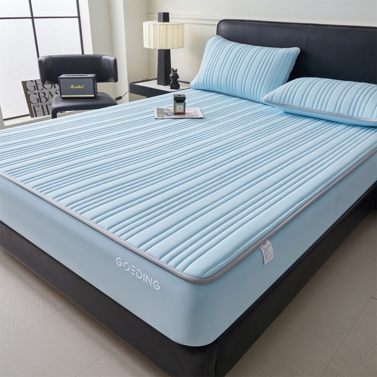 91家纺网 家纺一手货源 找家纺 雯豆家纺 2026春夏新款氨纶凉感丝床笠夏被四件套0.28凉感值空调被子被芯 知夏-水蓝