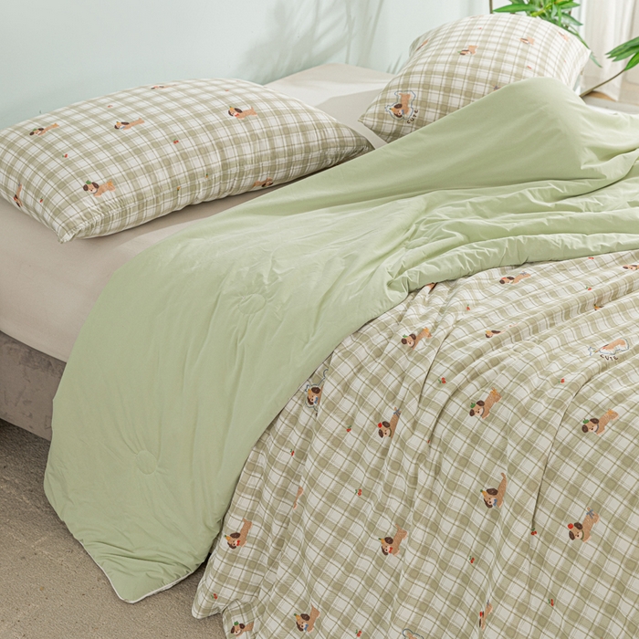 91家纺网 家纺一手货源 找家纺 苏羿家纺 2026春夏新款A类踩棉工艺凉感丝印花夏被夏凉被空调被 腊肠狗