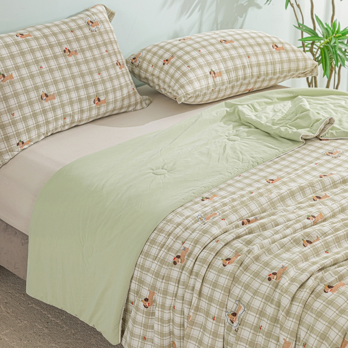 91家纺网 家纺一手货源 找家纺 苏羿家纺 2026春夏新款A类踩棉工艺凉感丝印花夏被夏凉被空调被 腊肠狗