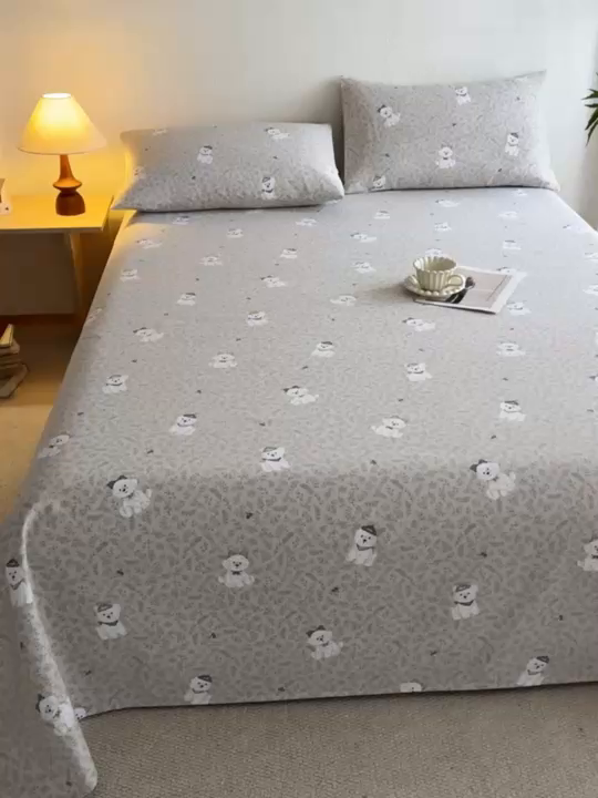 91家纺网 家纺一手货源 找家纺 博弈家纺   2026新款亲肤舒适原棉老粗布床单凉席三件套系列 花漾小狗