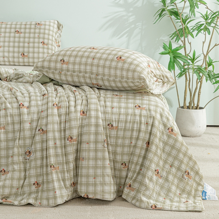 91家纺网 家纺一手货源 找家纺 苏羿家纺 2026春夏新款A类踩棉工艺凉感丝印花夏被夏凉被空调被 腊肠狗